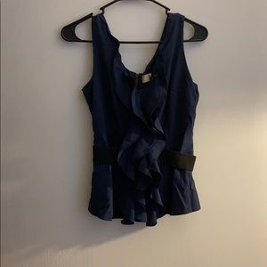 Lola navy blue ruffled-belted top